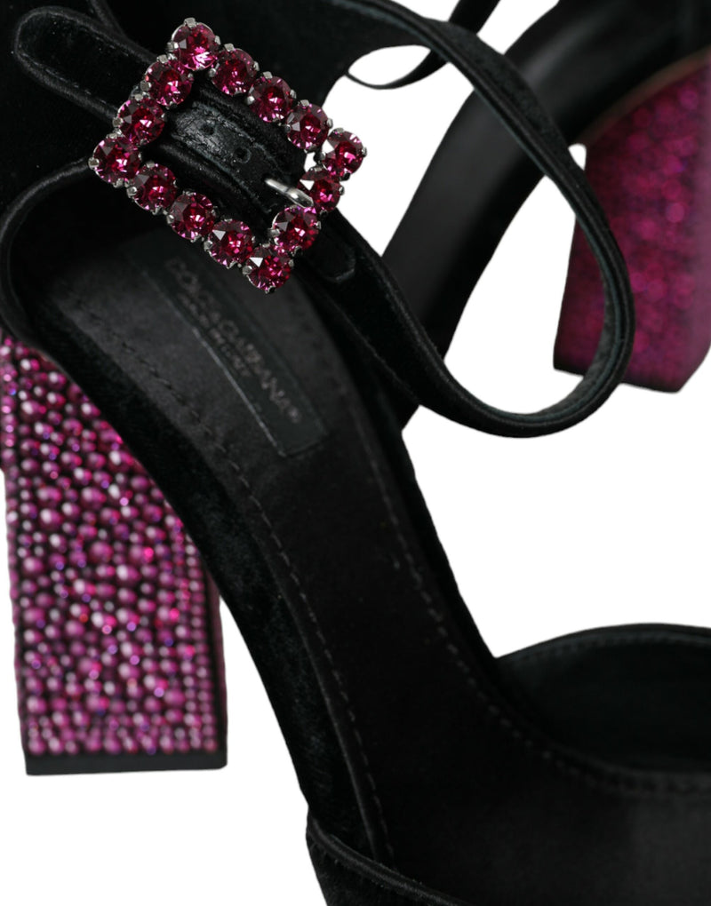 Black Velvet Strass Crystal Mary Janes Shoes Dolce & Gabbana