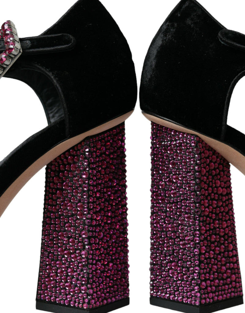 Black Velvet Strass Crystal Mary Janes Shoes Dolce & Gabbana