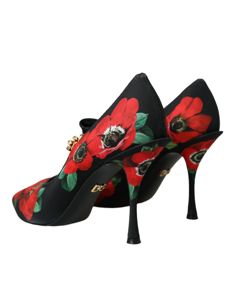 Black Floral Crystal Mary Jane Pumps Shoes Dolce & Gabbana