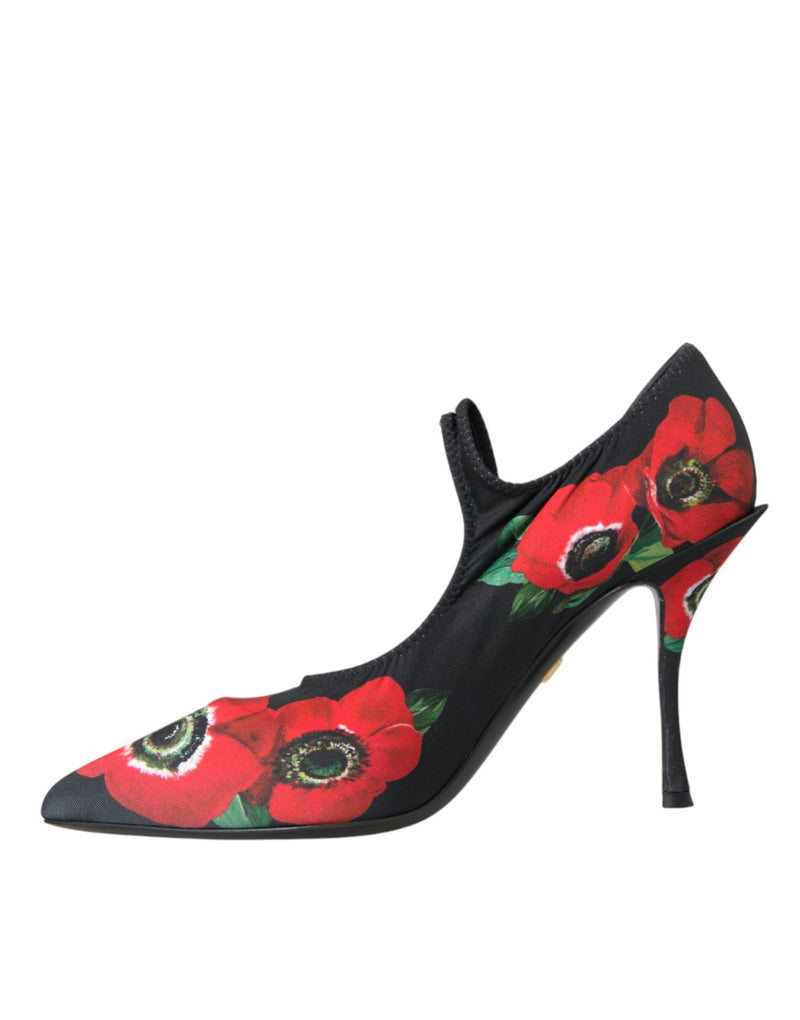 Black Floral Crystal Mary Jane Pumps Shoes Dolce & Gabbana