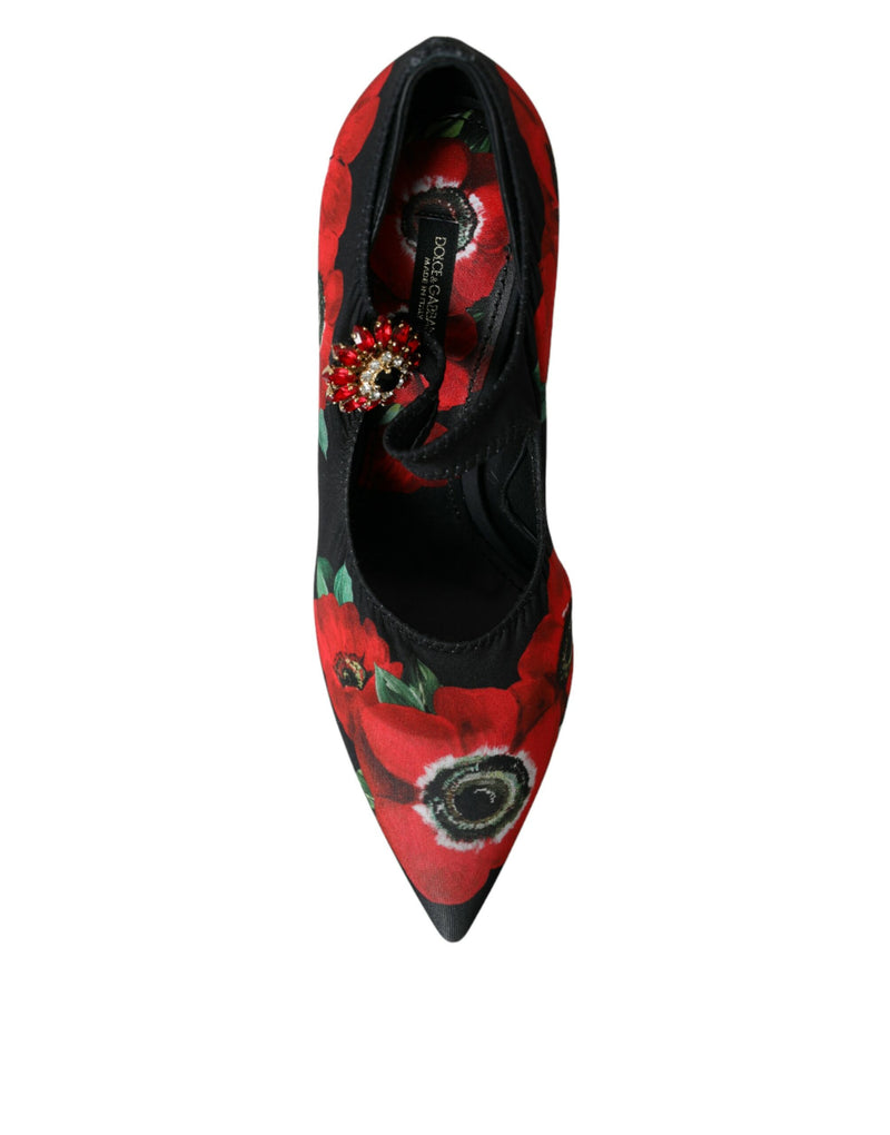 Black Floral Crystal Mary Jane Pumps Shoes Dolce & Gabbana