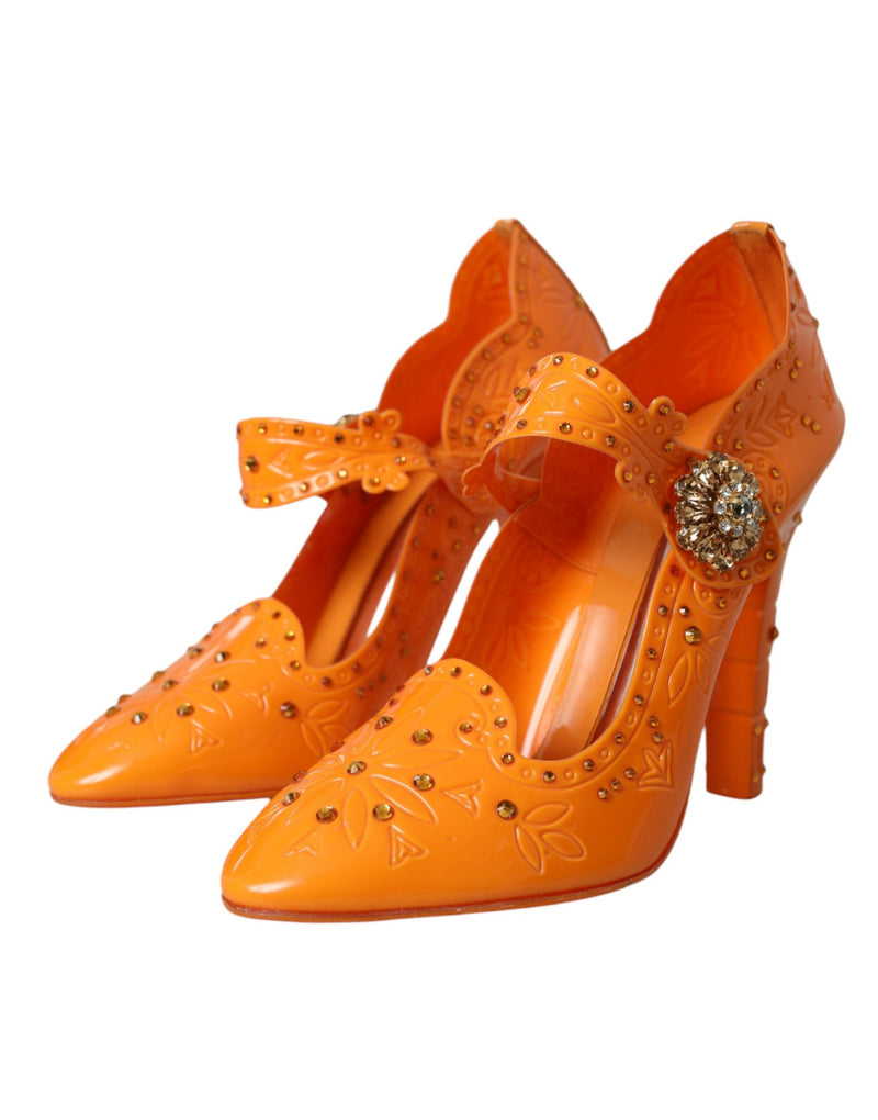 Orange CINDERELLA Floral Crystal Pumps Shoes Dolce & Gabbana