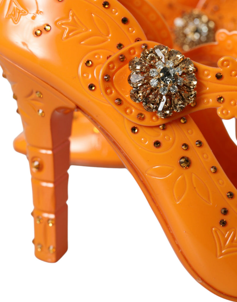 Orange CINDERELLA Floral Crystal Pumps Shoes Dolce & Gabbana