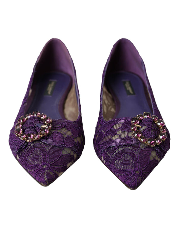 Purple Taormina Lace Crystal Loafers Shoes Dolce & Gabbana