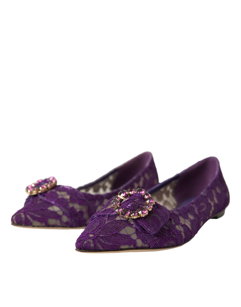 Purple Taormina Lace Crystal Loafers Shoes Dolce & Gabbana