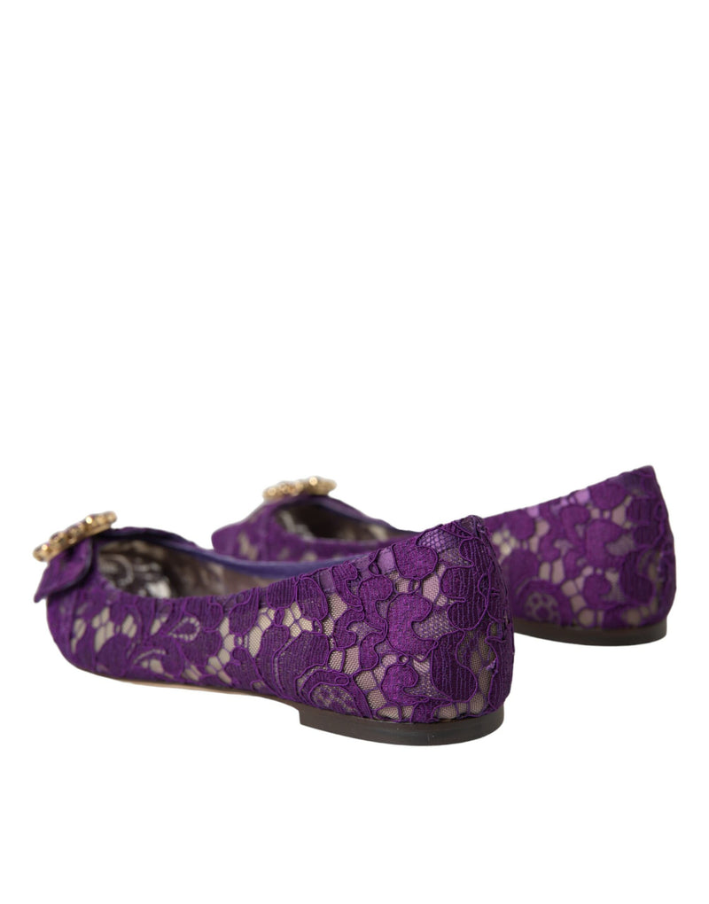 Purple Taormina Lace Crystal Loafers Shoes Dolce & Gabbana