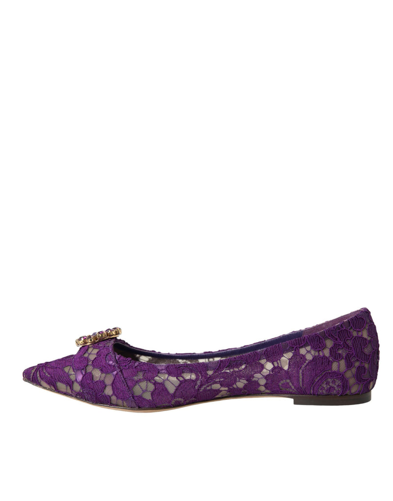 Purple Taormina Lace Crystal Loafers Shoes Dolce & Gabbana