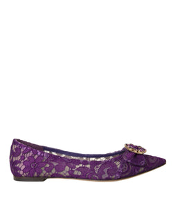 Purple Taormina Lace Crystal Loafers Shoes Dolce & Gabbana