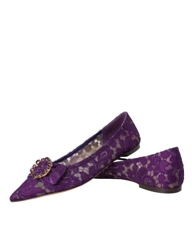 Purple Taormina Lace Crystal Loafers Shoes Dolce & Gabbana