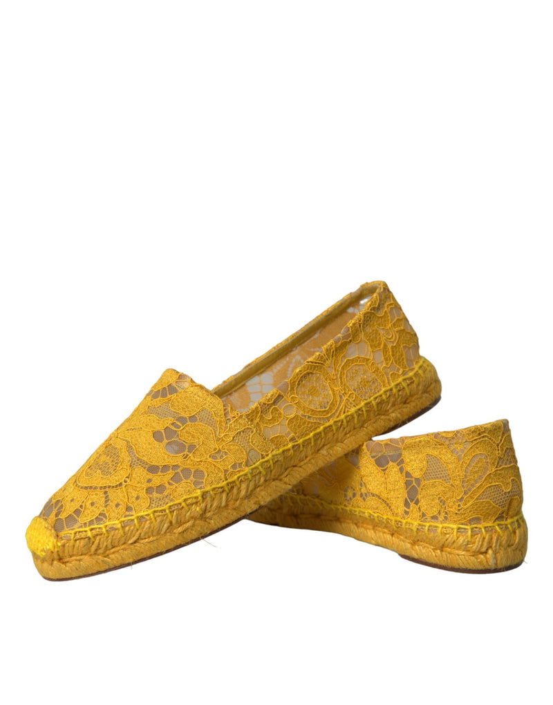 Yellow Taormina Lace Espadrille Loafers Flats Shoes Dolce & Gabbana