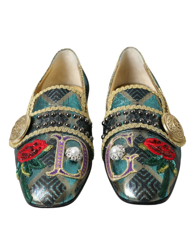 Multicolor Jacquard Embellished Loafers Shoes Dolce & Gabbana