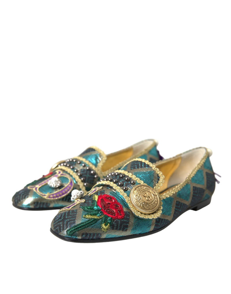 Multicolor Jacquard Embellished Loafers Shoes Dolce & Gabbana