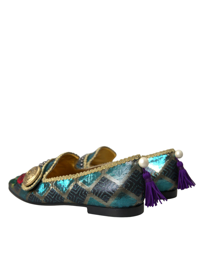 Multicolor Jacquard Embellished Loafers Shoes Dolce & Gabbana