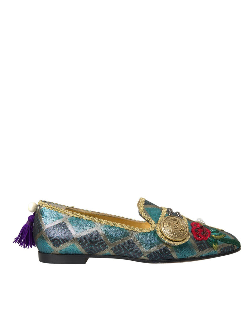 Multicolor Jacquard Embellished Loafers Shoes Dolce & Gabbana