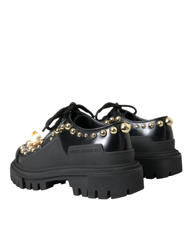 Black Leather Trekking Derby Embellished Shoes Dolce & Gabbana