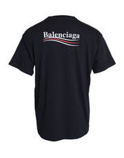 Dark Blue Cotton Logo Crew Neck Short Sleeves T-shirt Balenciaga