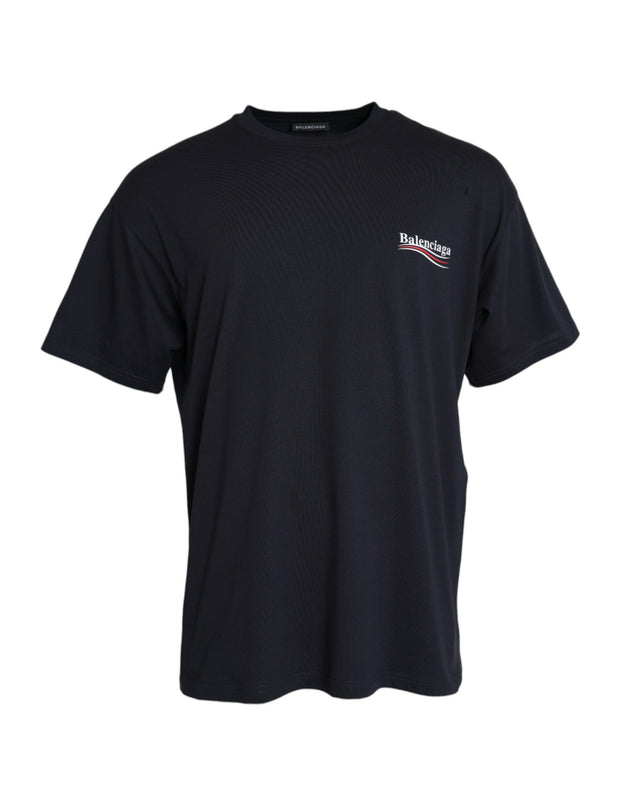 Dark Blue Cotton Logo Crew Neck Short Sleeves T-shirt Balenciaga