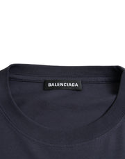 Dark Blue Cotton Logo Crew Neck Short Sleeves T-shirt Balenciaga