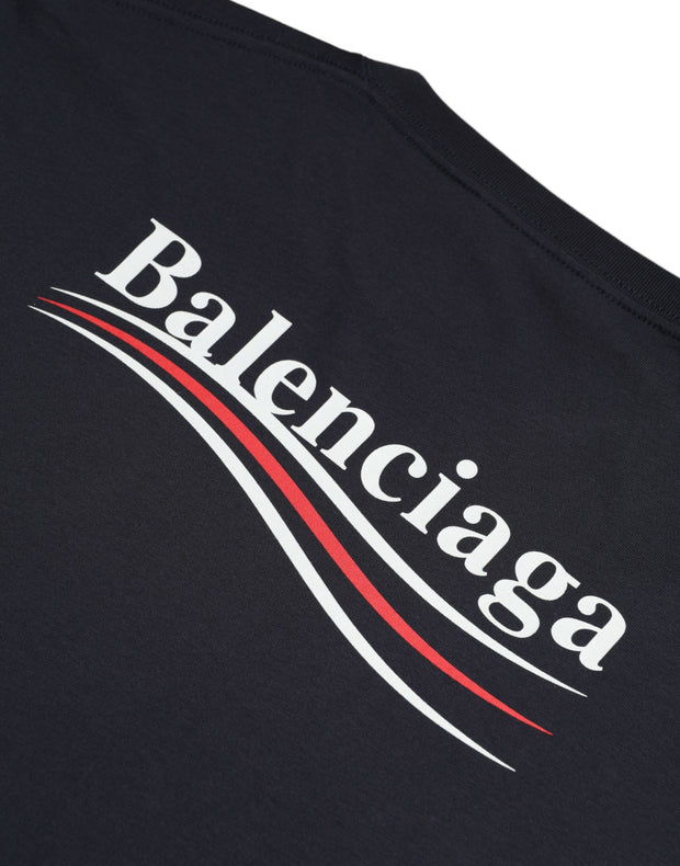 Dark Blue Cotton Logo Crew Neck Short Sleeves T-shirt Balenciaga