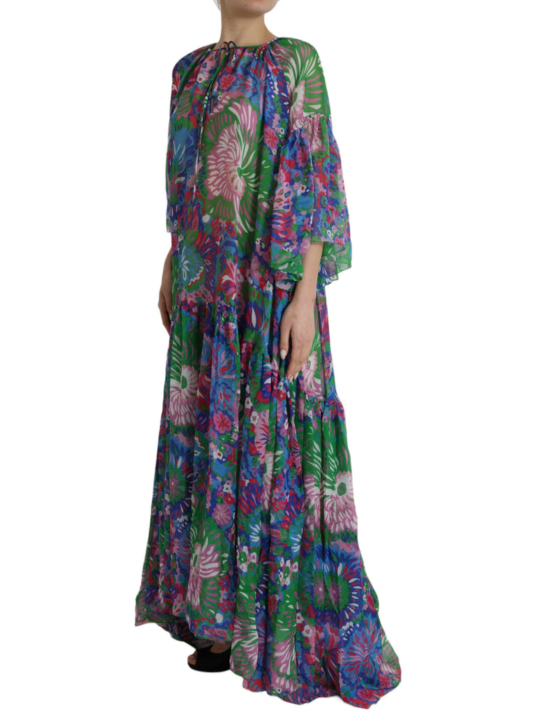 Multicolor Floral Silk Kaftan Maxi Dress Dolce & Gabbana