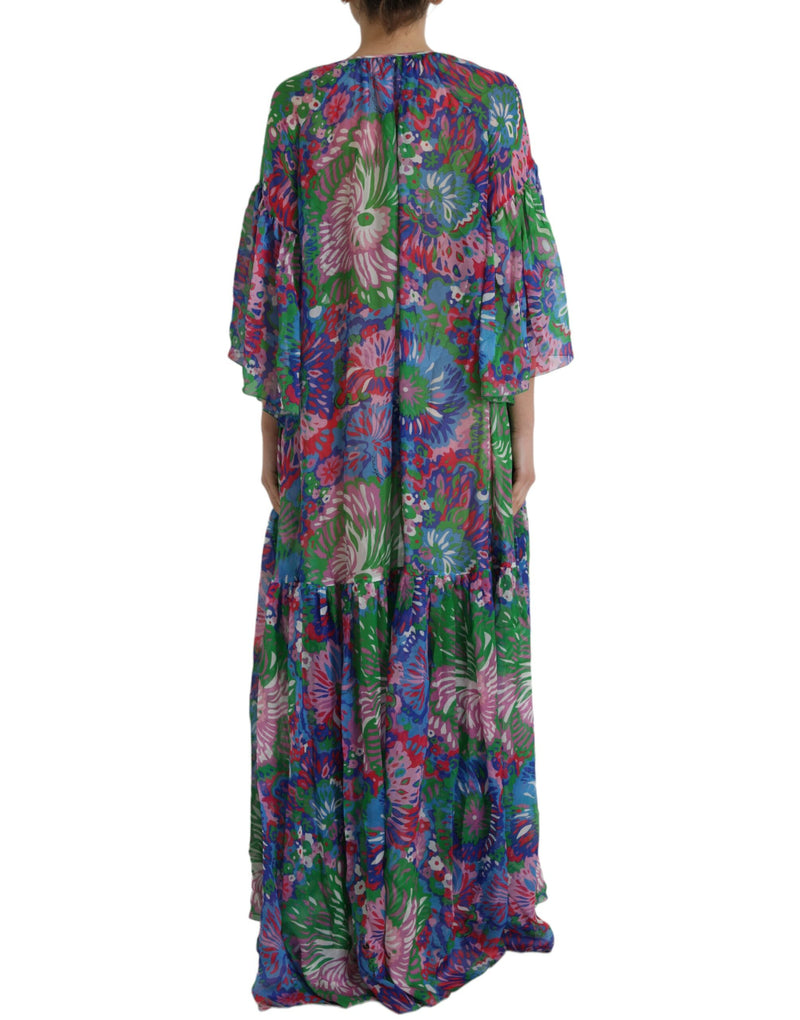 Multicolor Floral Silk Kaftan Maxi Dress Dolce & Gabbana