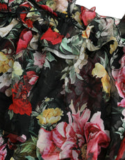 Black Floral Silk A-line Sleeveless Dress Dolce & Gabbana