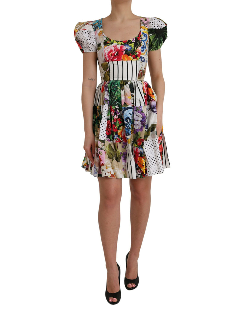 Multicolor Patchwork Cotton Aline Mini Dress Dolce & Gabbana