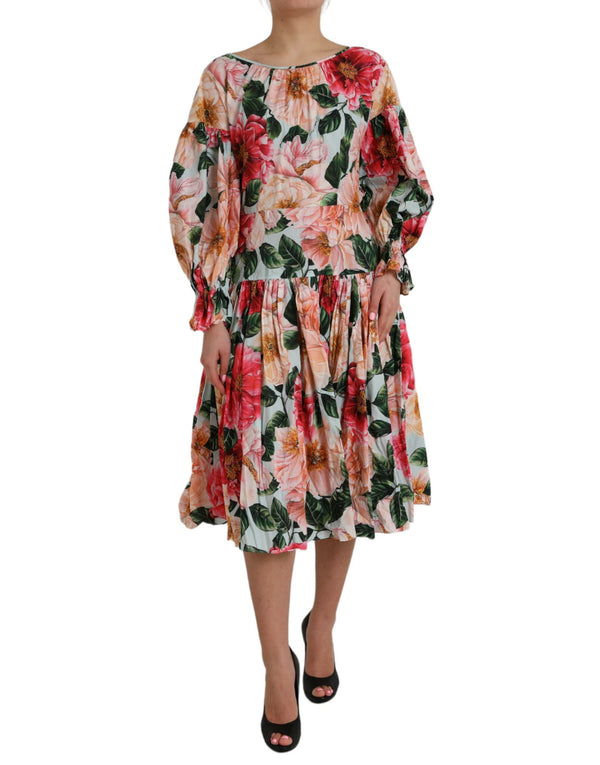 Multicolor Floral CottonAline Pleated Dress Dolce & Gabbana