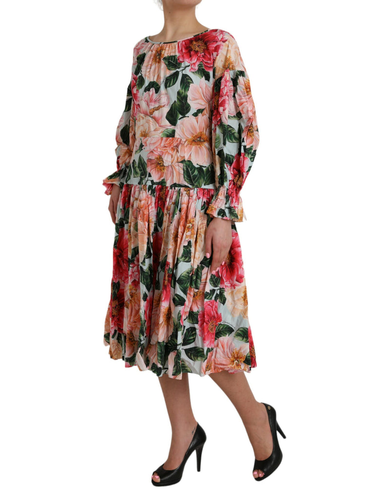 Multicolor Floral CottonAline Pleated Dress Dolce & Gabbana