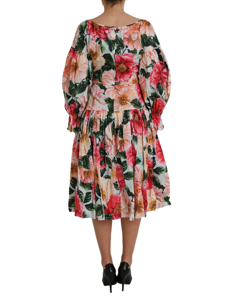 Multicolor Floral CottonAline Pleated Dress Dolce & Gabbana