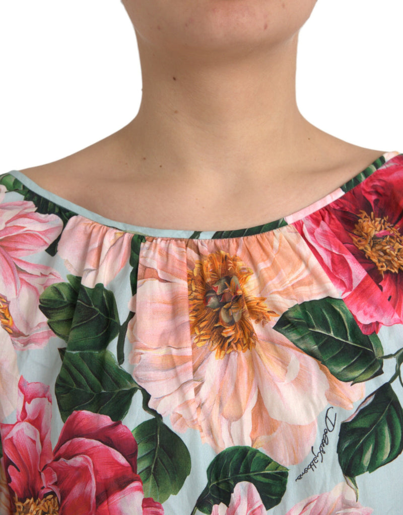Multicolor Floral CottonAline Pleated Dress Dolce & Gabbana