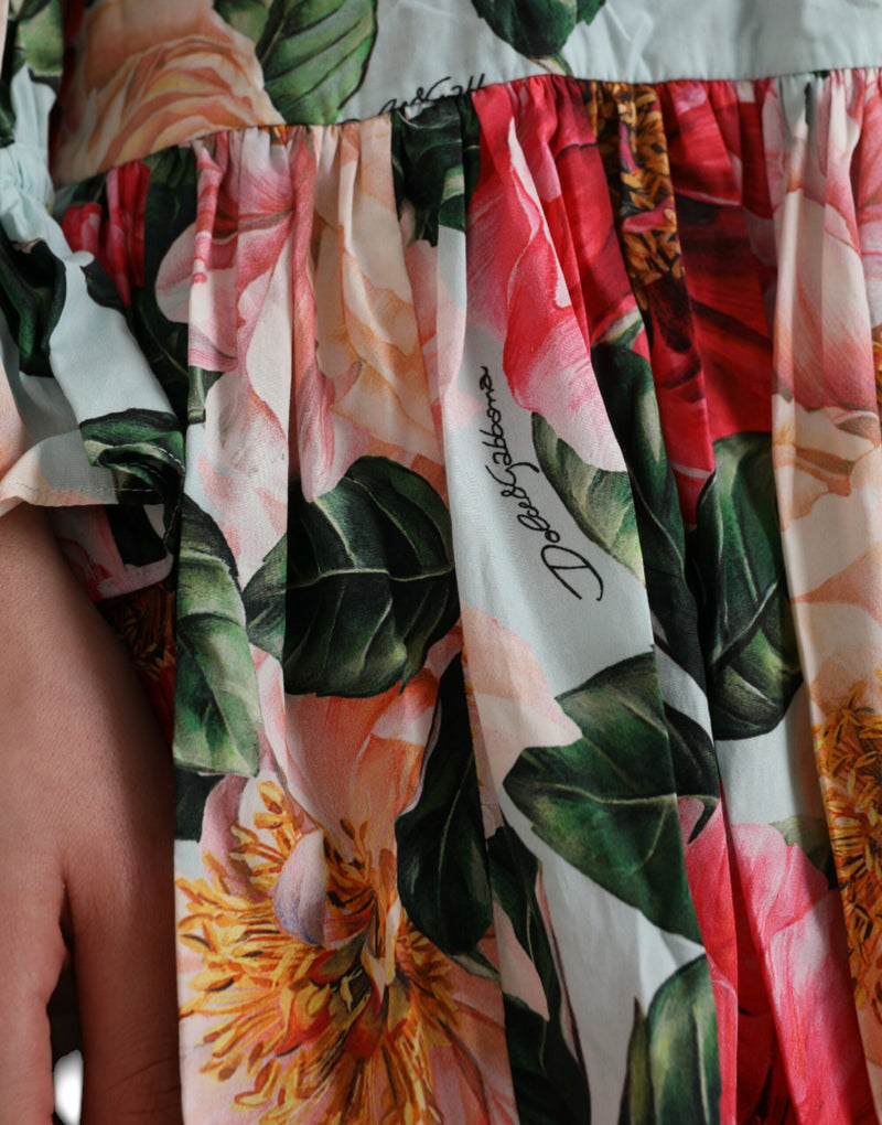Multicolor Floral CottonAline Pleated Dress Dolce & Gabbana