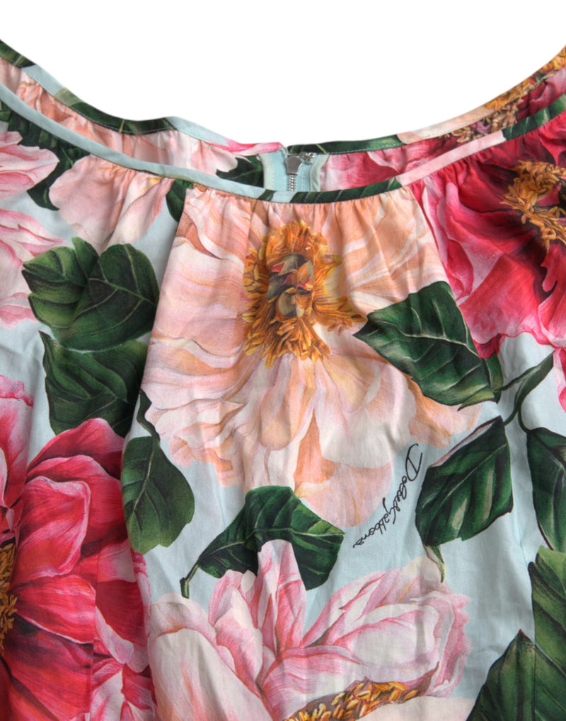 Multicolor Floral CottonAline Pleated Dress Dolce & Gabbana