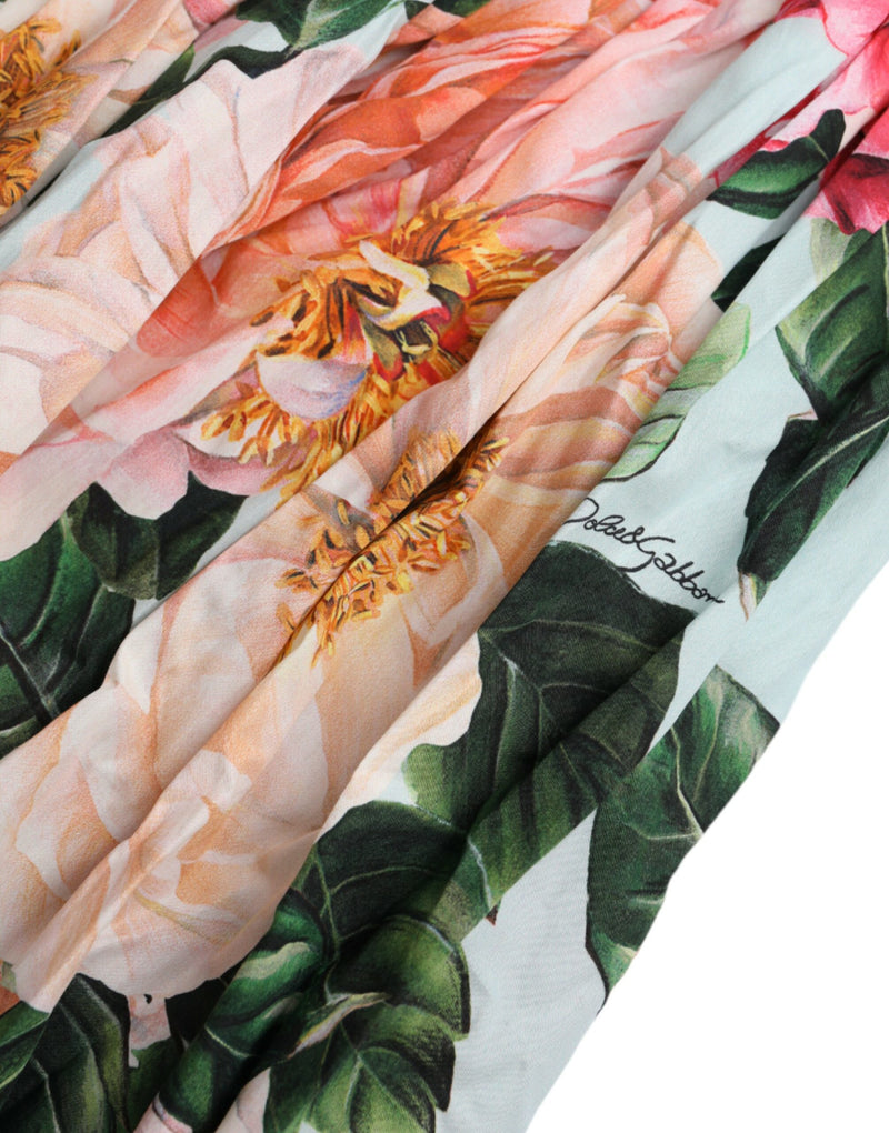 Multicolor Floral CottonAline Pleated Dress Dolce & Gabbana