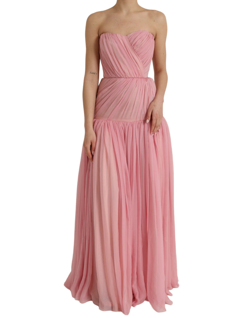 Pink Silk Strapless Maxi A-line Gown Dress Dolce & Gabbana