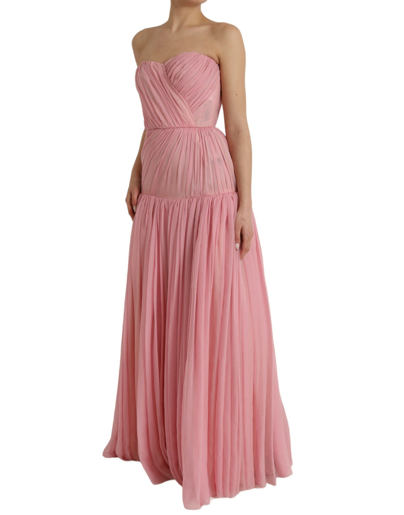 Pink Silk Strapless Maxi A-line Gown Dress Dolce & Gabbana