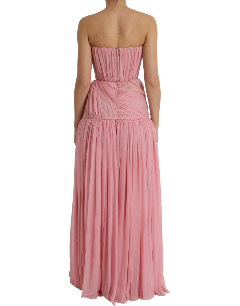 Pink Silk Strapless Maxi A-line Gown Dress Dolce & Gabbana