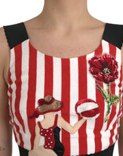 Red White Floral Sleeveless Sheath Midi Dress Dolce & Gabbana