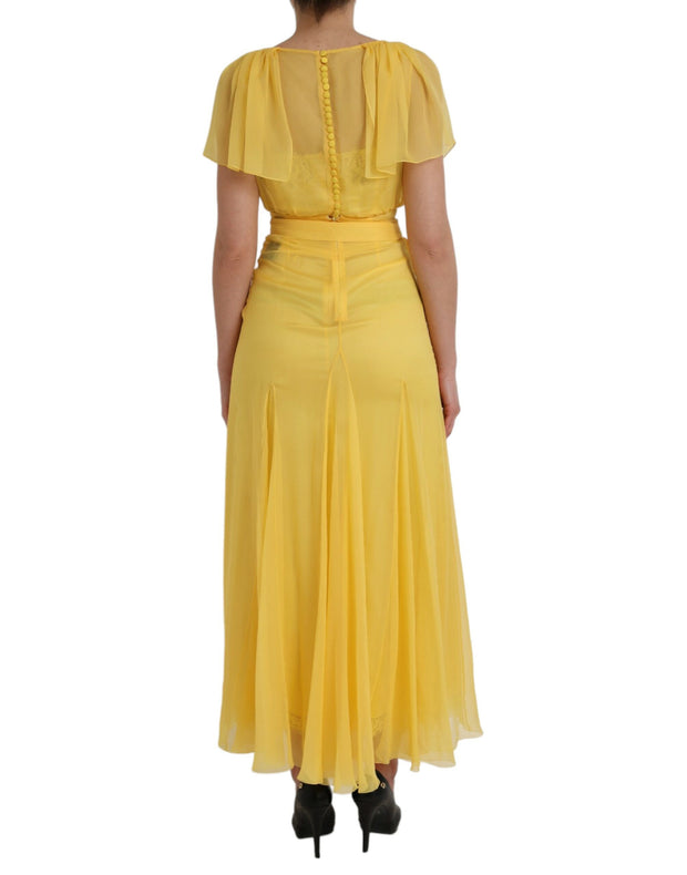 Yellow Silk Sheath Belted Long Maxi Dress Dolce & Gabbana