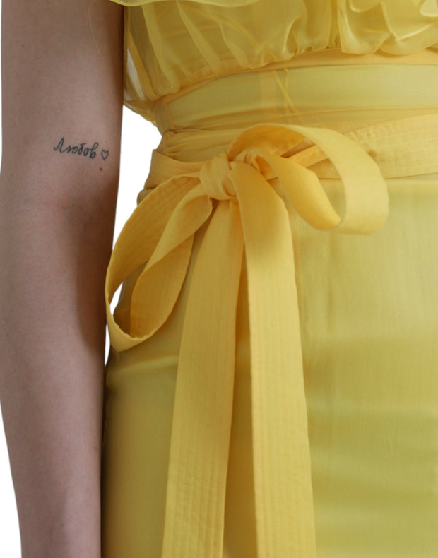 Yellow Silk Sheath Belted Long Maxi Dress Dolce & Gabbana