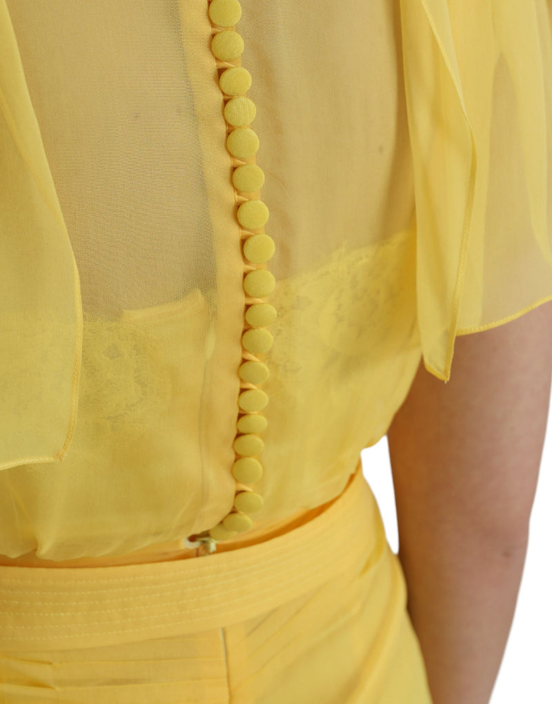 Yellow Silk Sheath Belted Long Maxi Dress Dolce & Gabbana