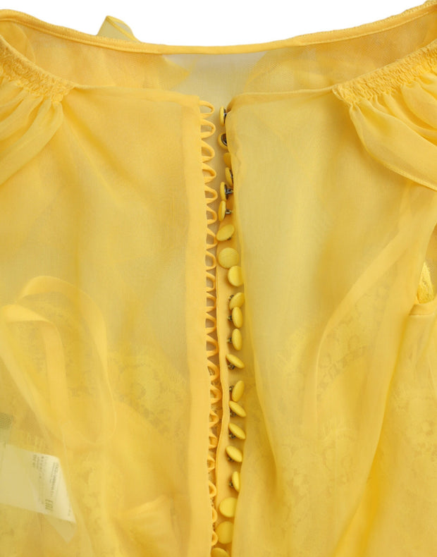 Yellow Silk Sheath Belted Long Maxi Dress Dolce & Gabbana