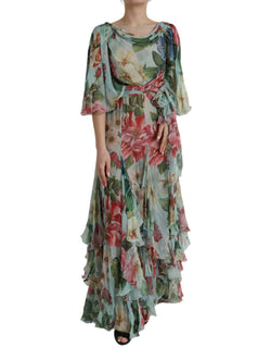 Blue Floral Print Tiered Long Maxi Dress Dolce & Gabbana