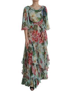 Blue Floral Print Tiered Long Maxi Dress Dolce & Gabbana