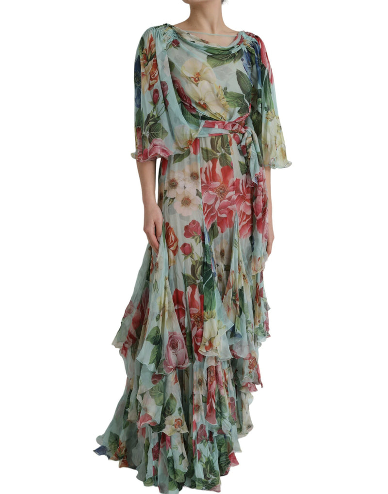 Blue Floral Print Tiered Long Maxi Dress Dolce & Gabbana