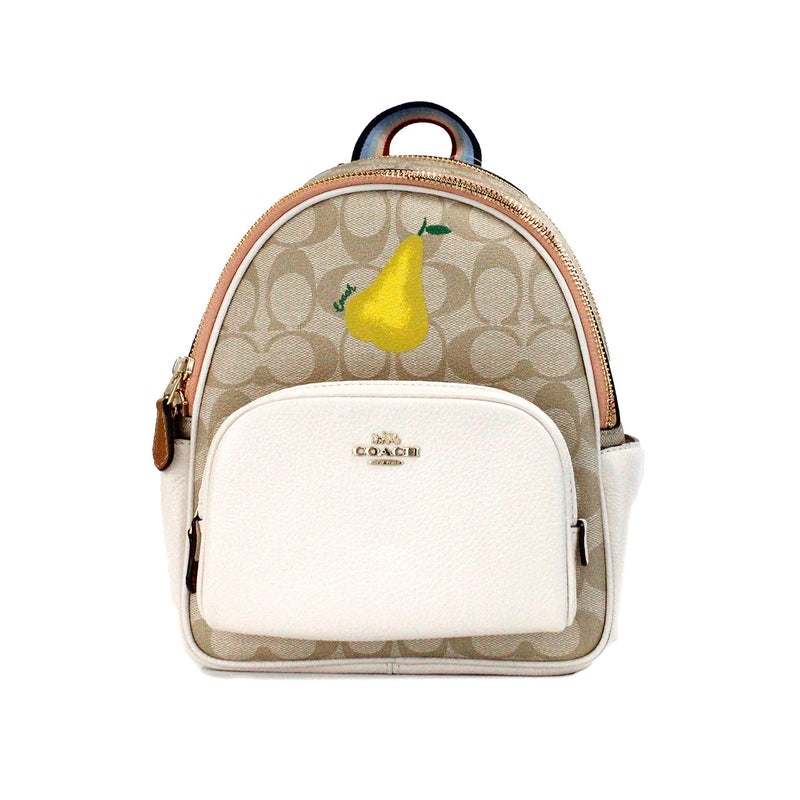 Mini Court Signature Pear Motif Shoulder Backpack Bookbag Bag Chalk Taffy COACH