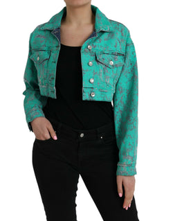 Green Cotton Tie Dye Cropped Cropped Denim Jacket Dolce & Gabbana