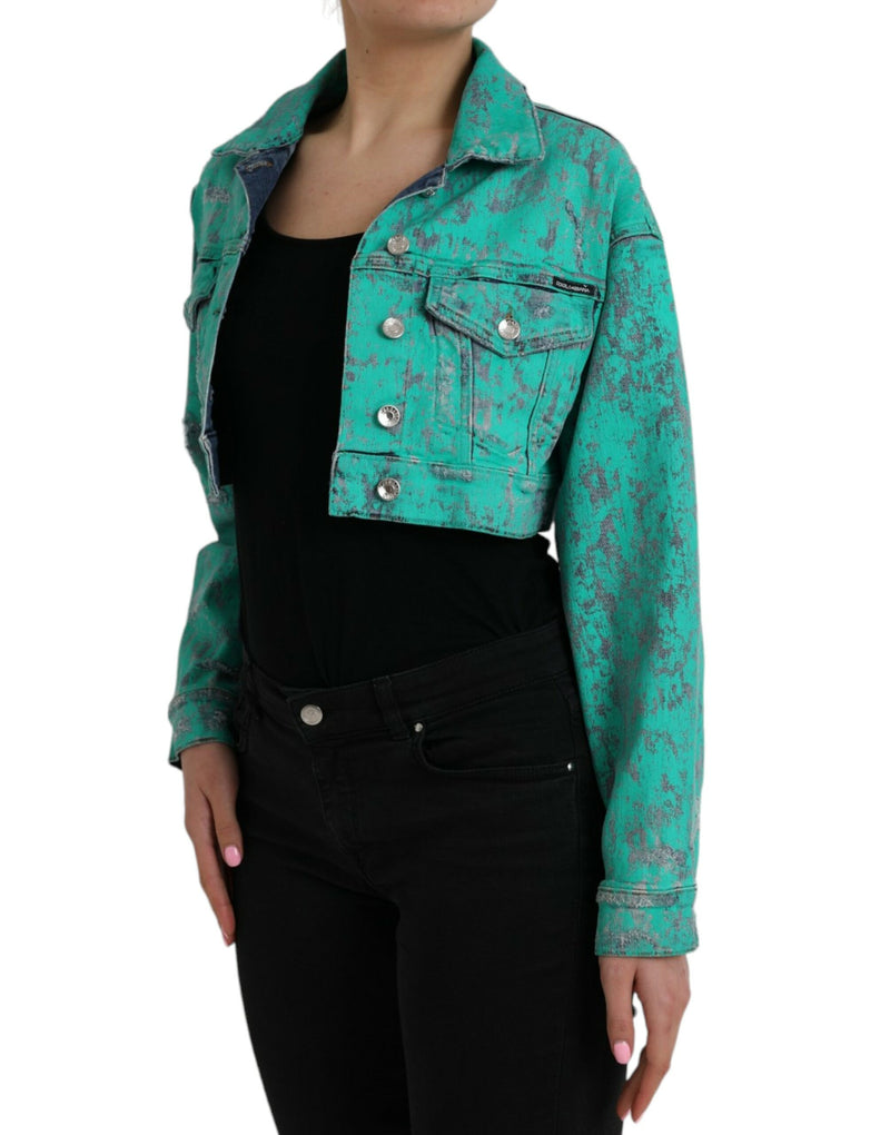 Green Cotton Tie Dye Cropped Cropped Denim Jacket Dolce & Gabbana