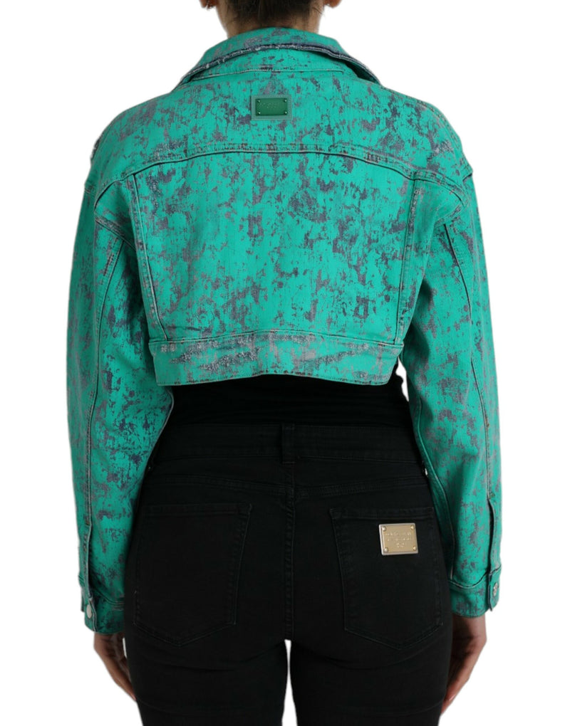 Green Cotton Tie Dye Cropped Cropped Denim Jacket Dolce & Gabbana