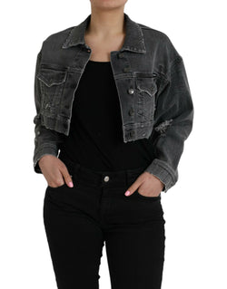 Dark Gray Cotton Stretch Cropped Denim Jacket Dolce & Gabbana